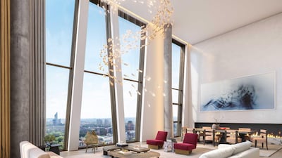 The living room of the duplex penthouse in Cullinan West. Courtesy Northacre