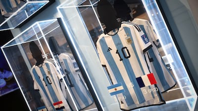 Two jerseys on display at Sotheby's in New York. Reuters