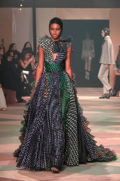 The closing look from Dior's spring 2019 haute couture collection, presented in Dubai. Antonie Robertson / The National
