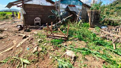 People walk beside homes damaged by Typhoon Phanfone at Batad Town, Iloilo province, central Philippines on Thursday December 26, 2019. AP