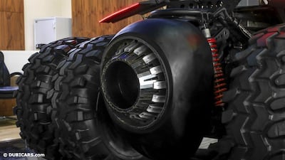 Listed as a 2012 model with only 250 kilometres on the clock, the Tumbler is a street-legal car that can shoot flames out of the rear ‘jet engine’ at the flick of a switch. Courtesy GTR Motors
