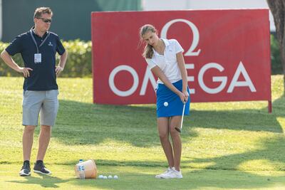 Chiara Noja practices on the Faldo Course ahead of the Omega Dubai Moonlight Classic. Courtesy ODMC