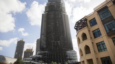 The Address Downtown Dubai hotel after the New Year's Eve fire. (Razan Alzayani / Bloomberg)