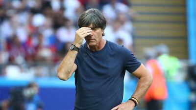 Germany manager Joachim Low looks dejected following a 2-0 defeat to South Korea in the group stage of the 2018 World Cup. Reuters