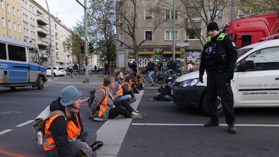 Climate protesters block roads in Berlin. Getty