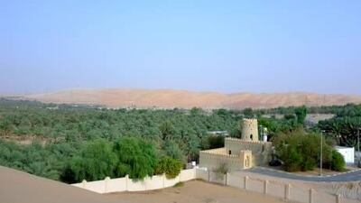 The Hamil bin Ghait Al Qubaisi Mosque, next to a restored fort in Liwa Oasis.