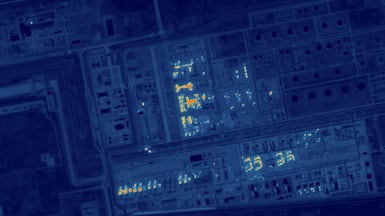 A thermal view of the Aramco oil refinery in Jazan, Saudi Arabia. Photo: SatVU