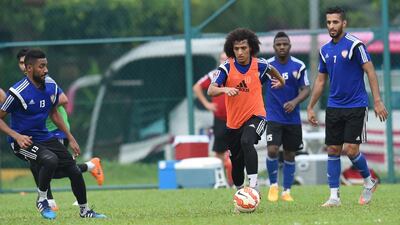 Omar Abdulrahman and his UAE teammates during a training session. Courtesy UAE FA