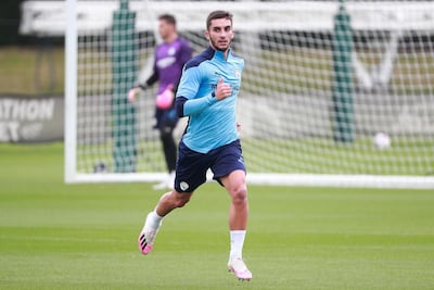 Ferran Torres during a Manchester City training session. Getty Images
