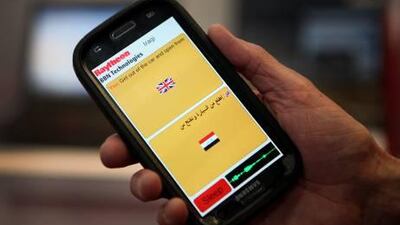 Raytheon BBN Technologies is displayed its TransTalk unit at Idex which will allow the translation of two languages. Delores Johnson / The National )