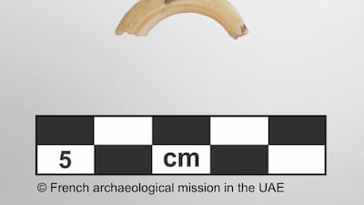 A fragment of historical jewellery found at the site. Photo: French Archaeological Mission in the UAE