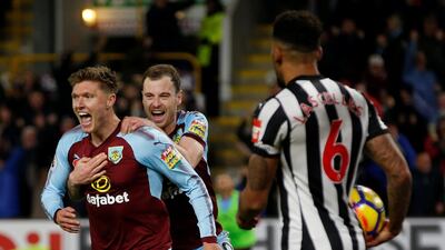 Burnley's Jeff Hendrick celebrates scoring against Newcastle United at Turf Moor. Andrew Yates / Reuters
