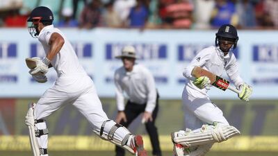 Alastair Cook, left, and Haseeb Hameed were unbeaten on 114 in England second innings at the end of Day 4. Rafiq Maqbool / AP Photo