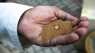 Desalt Innovation Middle East produces waterproof sand, above, which can help with saltwater erosion and the maintenance of groundwater levels and salinity. Lee Hoagland / The National