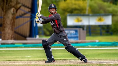 Caption 1: UAE's captain Rohan Mustafa in action for his country in the World Cricket League Division 2 in Namibia. Image courtesy of Johan Jooste.