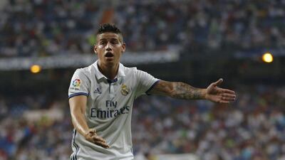 Real Madrid's James Rodriguez gestures during the club's match with Celta Vigo on Saturday. Francisco Seco / AP