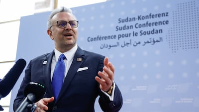 Massad Boulos at the third international conference on Sudan, at the Foreign Office in Berlin on April 15, 2026. AFP