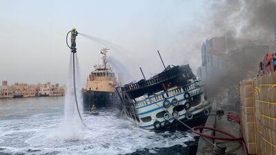 A jetski and a jetpack was used to help extinguish the fire. Photo: Dubai Civil Defence