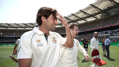 Joe Burns, left, and Steve Smith of Australia. Getty