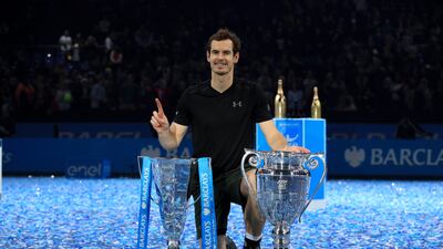 Andy Murray celebrates after beating Novak Djokovic in the final to win the 2016 ATP World Tour Finals at the O2 Arena in London. PA