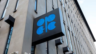 The Opec logo in Vienna, Austria. The group said economic growth has entered a period of 'significant' uncertainty and 'deteriorating' macroeconomic conditions. AP