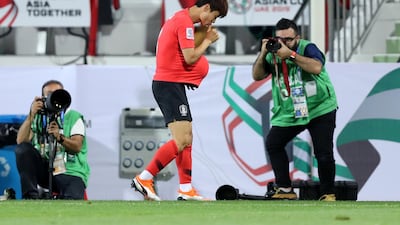 Kim Jin-su of South Korea scores in the game between South Korea and Bahrain in the Asian Cup 2019. Tuesday, January 22nd, 2019 at Rashid Stadium, Dubai.
