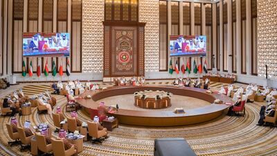 King Hamad bin Isa Al Khalifa of Bahrain delivers a speech