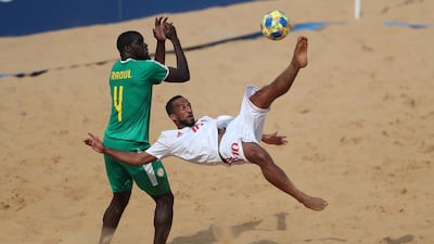 UAE captain Waleed Mohammed goes for the spectacular against Senegal in the Beach Soccer World Cup. EPA