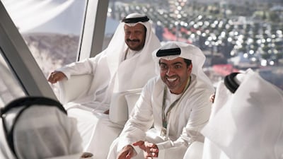 Sheikh Hamed bin Zayed, Chairman of the Crown Prince Court of Abu Dhabi and Abu Dhabi Executive Council Member (R) and Sheikh Saeed bin Mohammed (2nd R), attend the final day of the Formula 1 Etihad Airways Abu Dhabi Grand Prix. Omar Al Askar for Crown Prince Court - Abu Dhabi