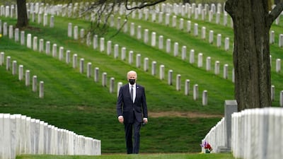 Joe Biden visits Section 60 of Arlington National Cemetery in Virginia in April. AP Photo