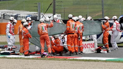 PruestelGP's Jason Dupasquier receives medical attention after his crash at Mugello on Saturday. Reuters