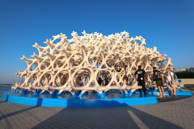 Barzakh by Wael Al Awar is on the Corniche as part of Public Art Abu Dhabi Biennial. Victor Besa / The National
