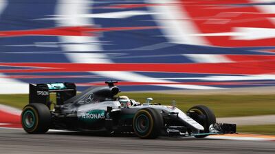 Lewis Hamilton of Great Britain driving the Mercedes during his win in the US Grand Prix in Austin, Texas on Sunday. Clive Mason / Getty Images / AFP / October 23, 2016