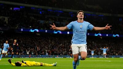 Manchester City's Julian Alvarez celebrates scoring. PA