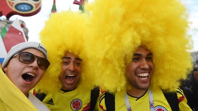 These Colombian fans are making it easy to be spotted in Moscow. EPA