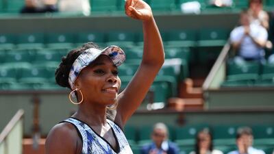Venus Williams celebrates after beating Kurumi Nara at the RFrench Open on May 31, 2017 in Paris. Eric Feferberg / AFP
