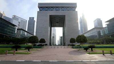 The Gate in DIFC is used as a public thoroughfare, but has been closed since a slab fell from the building in October. Sarah Dea / The National