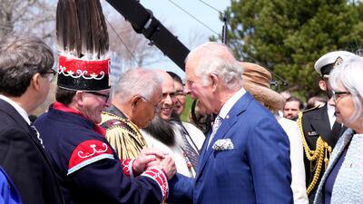 Indigenous leaders greet Prince Charles and Camilla, Duchess of Cornwall. AP