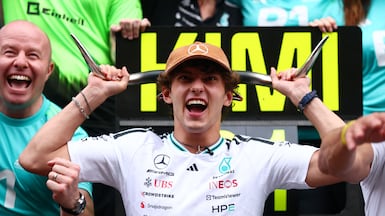 Mercedes driver Kimi Antonelli after winning the United States GP in Austin. AFP