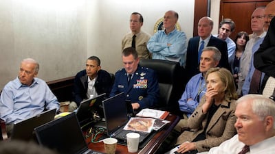 Former US president Barack Obama, secretary of state Hillary Clinton and members of the national security team receive updates on the mission against Osama bin Laden in May 2011 AFP Photo / White House
