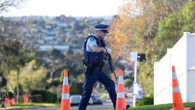 New Zealand Police guard Reynella Drive in Auckland, New Zealand. Getty Images
