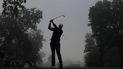 Europe’s Henrik Stenson hits from the fourth tee during the Ryder Cup morning foursomes on Day 1. David J Phillip / AP Photo