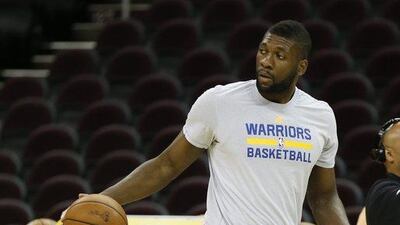 Golden State Warriors centre Festus Ezeli of Nigeria in action during NBA Finals practice at Quicken Loans Arena in Cleveland, Ohio, USA, 07 June 2016. John G Mabanglo / EPA
