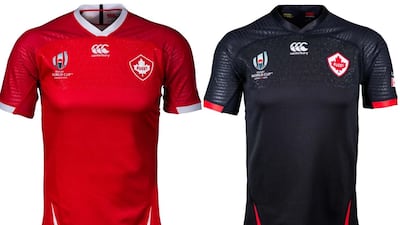 9: Canada – An impactful pair of kits for the Canucks, the smart alternative black strip is the main reason they feature in the top 10. If you compare it with England's "training top" away shirt, it shows kit-supplier Canterbury can get it right. Images via rugbyworldcup.com