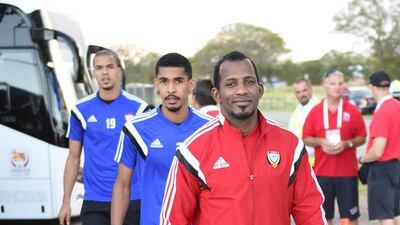 No 1 goalkeeper Majed Naser on his way to the training pitch.