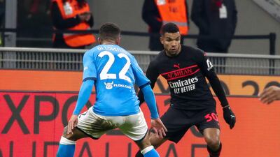 AC Milan forward Messias Junior on the ball against Napoli defender Giovanni Di Lorenzo. EPA