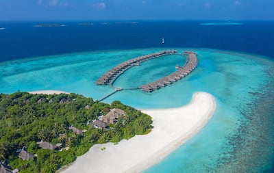 An aerial view of Anantara Kihavah Maldives Villas. Photo: Anantara