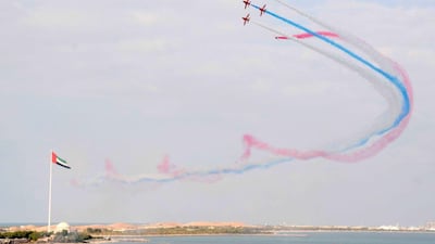 The Royal Air Force Aerobatic Team, known as the Red Arrows, will perform over Abu Dhabi Corniche on Thursday. Courtesy Foreign and Commonwealth Office