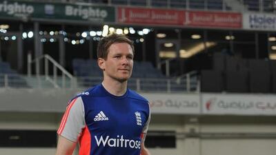 England captain Eoin Morgan walks on to the field. Gareth Copley / Getty Images