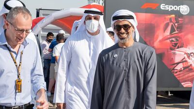 Sheikh Khaled bin Mohamed, chairman of the Abu Dhabi Executive Office, tours the Formula One track at the remodelled Yas Marina Circuit before the races. All photos: Abu Dhabi Government Media Office